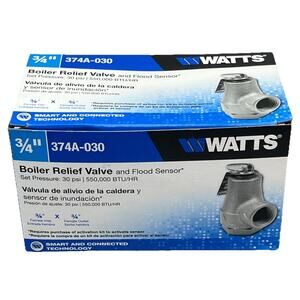 Watts 3/4" Bronze Boiler Pressure Relief Valve and Flood Sensor 374A-030. {105}.
